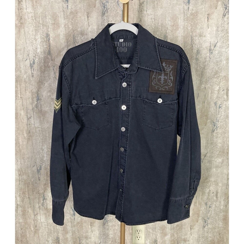 Studio 400 Sz XL Military Jacket/Shirt Charcoal Gray Patches Button army core